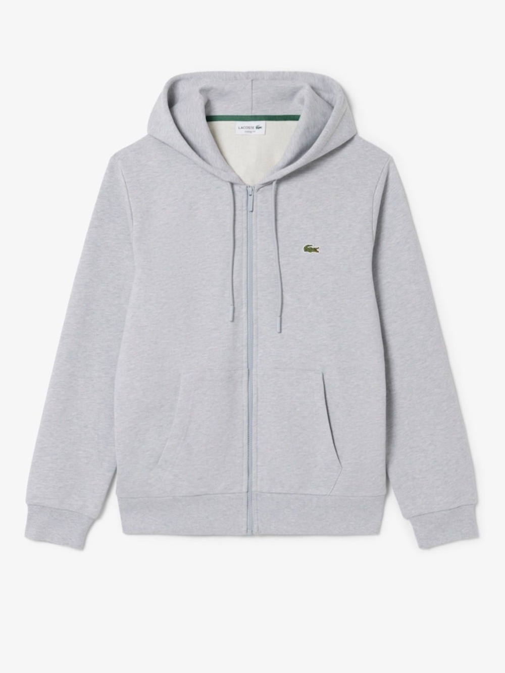 Lacoste Light Gray Zip-Up Hoodie with Embroidered Croc